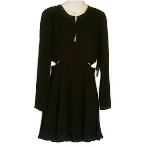 NWT Express Cotout Mini Dress Chiffon Long Sleeves Keyhole Black Sz 6